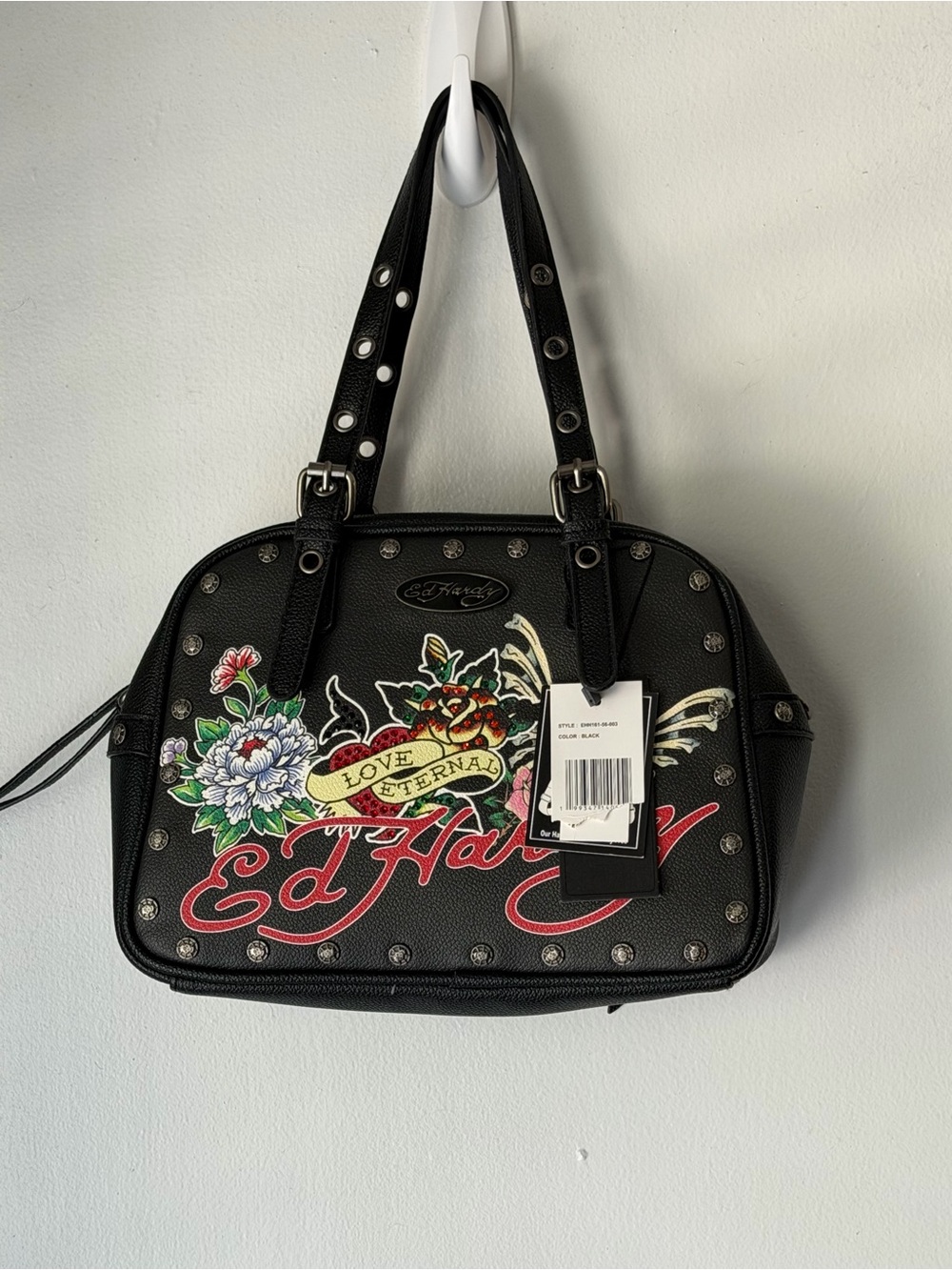 Ed Hardy Black Floral "Love Eternal" Shoulder Bag